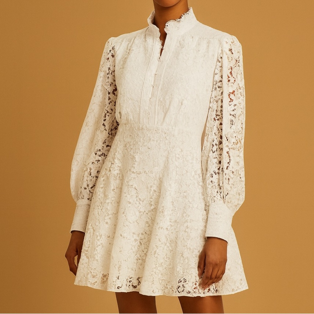 🆕 Bardot Lila Flounce Ivory Mini Intricate Anglaise Broderie Dress M (US 6)